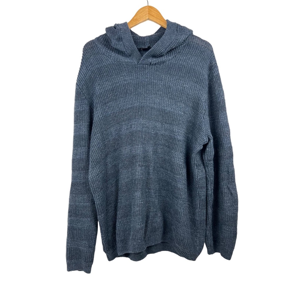 Vince‎ Textured Linen Hooded Pullover Blue Men's XL